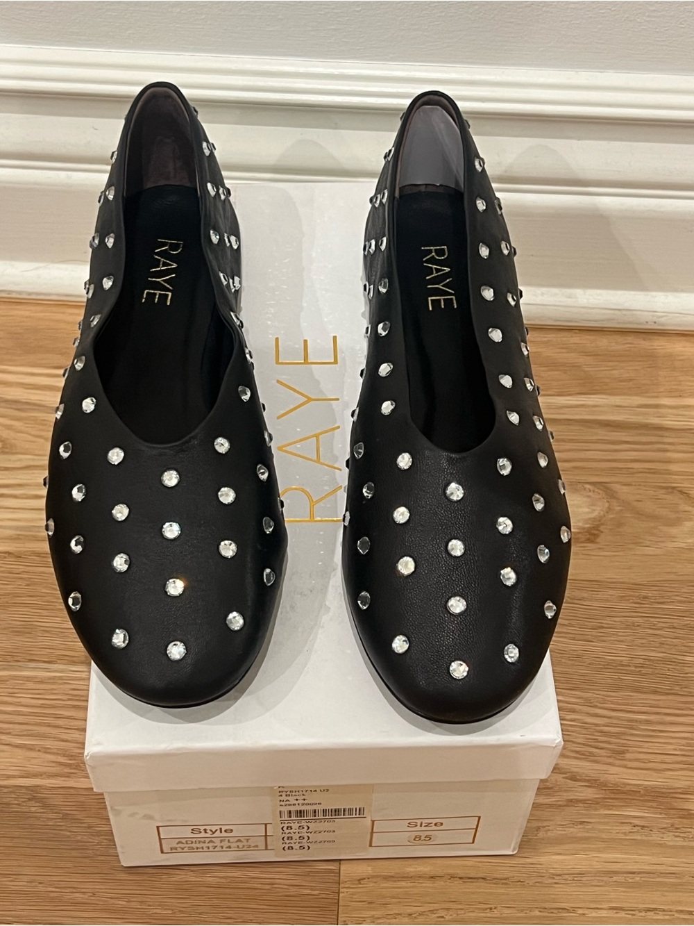 RAYE Black Crystal-Studded Slip-On Flats